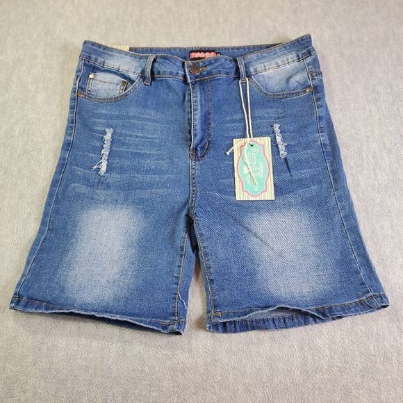 Denim & Rivets Shorts Womens 20 Blue Distressed  Medium Wash Bermuda Denim - Picture 1 of 10